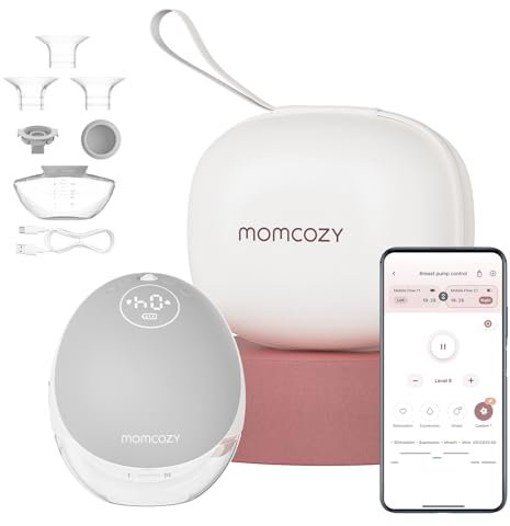 Momcozy Hands Free Breast Pump Mobile Flow | M9 Upgrade, Electric & App Control, Personalized Multi-Modes & 15 Levels, Wearable Pump Breastfeeding, 24mm (Cozy Gray, 1 Count)