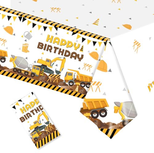 ParPix Bagger Tischdecke Kindergeburtstag Deko 137 x 274 cm Baustelle Tischdecke Plastik Wasserdicht