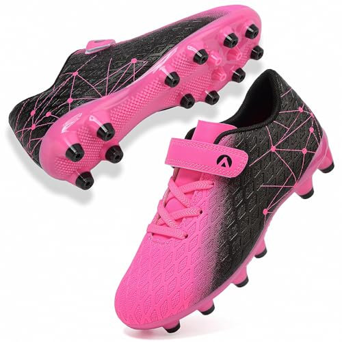 LECYGNB Boys Football Boots Kids Girls Athletics Training Astro Turf Soccer Shoes Teenager Profession Competition Indoor Outdoor Sneakers Unisex Black Rose Red UK 3