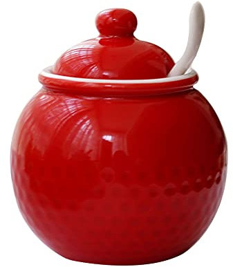 Zuccheriera, zuccheriera con coperchio e cucchiaio, barattoli di zucchero for caffè in ceramica, zuccheriera, barattolo di spezie for contenitore di zucchero, barattolo di condimento for saliera-rosso