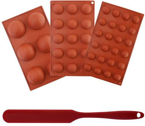 3 stampi per cioccolatini a mezza sfera con 1 raschietto in silicone, per torte, cioccolato, gelatina (6/15/24 cavità)