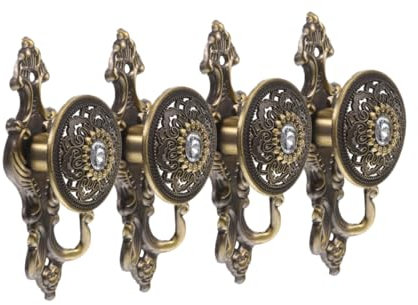 QUMIIRITY 4 Stück Vintage Metall Gardinenhaken mit Strass Wandhalterung für Vorhänge und Dekoration Antiker Stil für Wohnraum und Garderobe