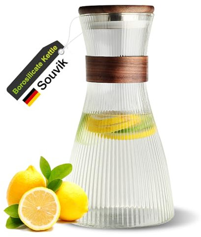 Souvik Caraffa Vetro 1500ml Caraffa Acqua con Coperchio in Vetro Borosilicato Resistente al Calore Brocca Acqua Vetro per Bevande Calde e Fredde Ideale per Tè Succo Caffè e Eistee