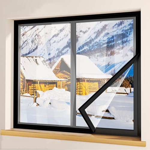 Kit de film d'isolation pour fenêtre d'hiver contre le froid et la chaleur, boudin de porte, réutilisable, personnalisable, transparent, 140 cm x 100 cm, noir