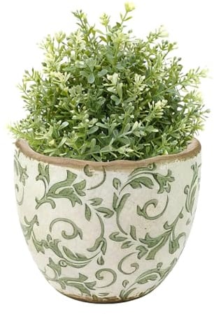 Dibor DZ90 Indoor Ceramic Plant Pot Botanical Floral Print Jardinière Planter with Distressed Effect Finish Watertight Cachepot Vintage Victorian Style Houseplant Pot Windowsill Herb Planter (Small)