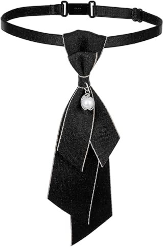 JIEYAO Elegante Krawatten Für Damen, Schwarze Krawatte mit Perle Kurz Krawatte Verstellbare JK-Uniform-Krawatte Vorgebundene Gummizug Schmale Krawatte für Mädchen Abschlussfeiern Business Hochzeit