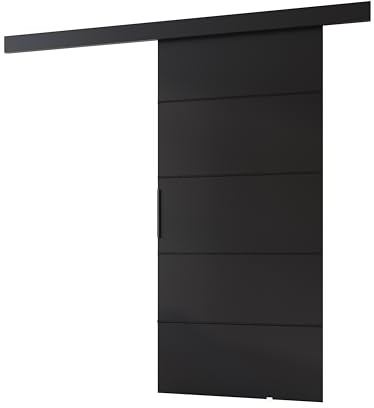 MINIO go for it - Schiebetüren 106 cm PRIM 1K Schiebetür Zimmertür | Schiebetürsystem für Zimmer, Wandmontage, Türe Innen - Dekorleiste, Oberblende (Schwarz, 106 x 205 x 1,6 cm)