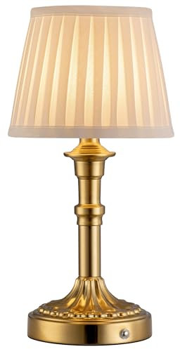 VISDANFO Kabellose Tischlampe,LED-Stoffschirm kleine Tischleuchte mit Akku,Stufenlos Dimmbar Touch Nachttischlampe für Wohnzimmer, Esszimmer, Schlafzimmer,Badezimmer(Bronze)