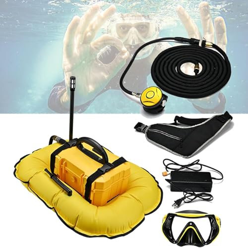 Nicvrea Tauchflasche, Tauchventilator, Tauchatemregler, 3/5,5 Stunden Tauchen, wasserdichter Luftkompressor, für Freizeittauchen und Angeln,Yellow-D3000