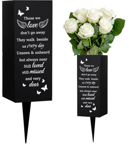 WEBEEDY Cemetery Grave Vases with Spike Grave Flower Pots Sympathy Gift,1pc | Angel Wings Butterflies Pattern; Metal Memorial Vases; Grave Flower Holder; Memorial Gifts for Loss of Loved One; 8x20 cm
