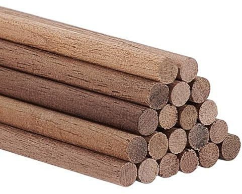 BENECREAT 20 Pieza de Varillas de Madera de Nogal Negro, Varilla de Madera de 40cm X 4mm, Sin Terminar, para Manualidades de Carpintería, Surtido