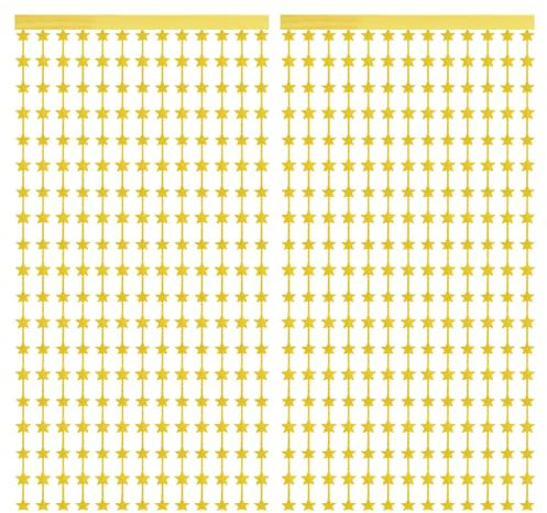 QUARKZMAN 2er Pack Gold Sterne Hintergrund, Gold Vorhänge 3,3x6,6ft Glitzer Stern Funkeln Dekor Folie Fransen Girlande Banner Dekorationen für Neujahr Geburtstagsfeier Hochzeitsfeier