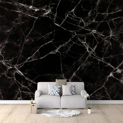 WHUOEUCO Papier Peint Texture De Marbre Noir 250x175 cm Papier Peint Panoramique Effet 3D, Peinture Murale intissé Grande, pour Moderne Salon Chambre TV Fond