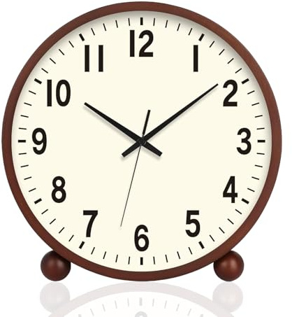 BVI BOOMERVIVI Tischuhr 21 cm, Holz Tischuhr ohne Ticken mit Lautlosem Uhrwerk, Batteriebetrieben, Tischuhren Analog mit HD Glas für Wohnzimmer, Nachttisch, Büro (Walnussfarbe)