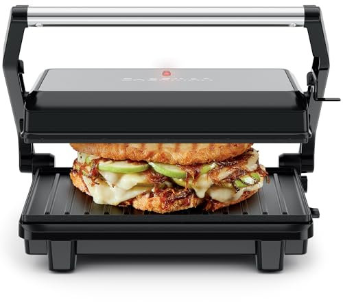 Chefman 4 Slice Panini Press, Indoor Grill and Gourmet Sandwich Maker, Nonstick Plates Open 180 Degrees, Adjustable Temperature, Floating Hinge for Thick Bread and Rolls, LED Indicators, Black