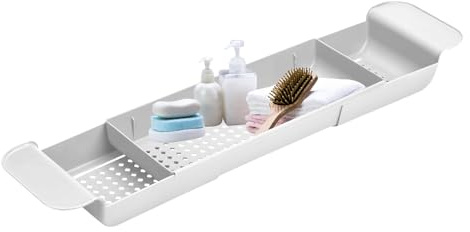 Badewannentablett, verstellbares Tablett für Badewanne, Organizer für Badezimmer, schnell trocknend, für Schwämme, Shampoo, Duschgel, Gläser, Snacks, Handtuch