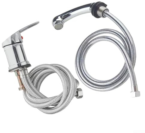 Jotekonoby Chrome Single Handle Mixer Tap with Pull-Out Hand Shower for Shampoo Sink Station Barber Chair Wash Basin 120cm Hose High Pressure Professional Salon Equipment