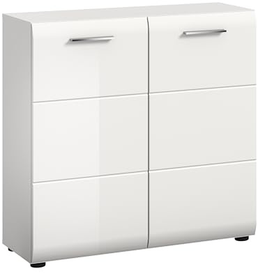 xonox.home – Highboard Ice 80x81x34 cm in weiß Hochglanz und weiß – Stilvolle Highboard Kommode mit viel Stauraum – modernes Design für Wohnzimmer & Essbereich