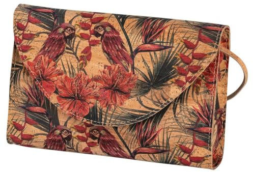 Kork-Handtasche zum Umhängen | hochwertige Clutch aus Korkstoff | Größe: 22x17x6 cm | Motiv: Jungle | elegant & modern | langlebig & robust | handgefertigt in einer Manufaktur in Portugal