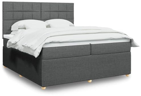 Kaloriko Boxspringbett mit Matratze, dunkelgrau, 200x200 cm, Stoff, Taschenfederkern, höhenverstellbares Kopfteil, Schlafzimmer Möbel