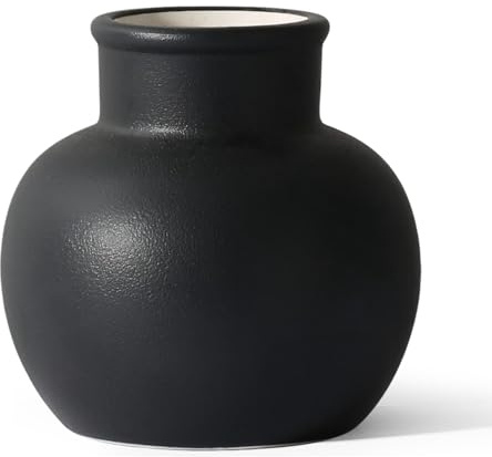 Sawoake Moderne Keramikvase, 14cm Schwarzer Übertopf, Modern Rustikal Deko für Regal & Sideboard, Handgefertigtes Centerpiece mit Industriellem Akzent