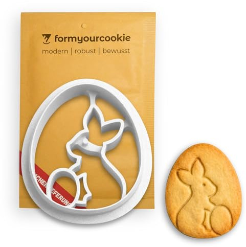 formyourcookie Keksausstecher Osterei 2in1 mit Stempel Hase, Osterhase, 5 x 4 cm, spülmaschinenfest, nachhaltig, für Plätzchen Fondant Marzipan