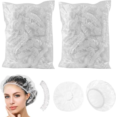 Cuffie Doccia Monouso Plastica Impermeabile, Trasparente, 200 Pezzi | Elastica, Riutilizzabile, Universale, Per Bagno Viaggio Spa Hotel Uso Domestico