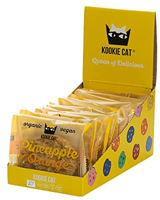 Kookie Cat Ananas & Orange - Vegane Cookies Einzeln Verpackt, Glutenfrei, Sojafrei, Bio, Cashew & Hafer - 12 X 50g Multipack