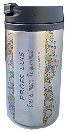 Curia Grabador Taza para maestros para transporte PERSONALIZADA, grabada con el texto que quieras. Vaso térmico para maestros. Regalos de fin de curso. Regalo para maestros personalizado