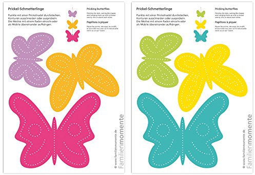 Familienmomente 10 Bastelbogen zum Prickeln Schmetterlinge (5X Pink/Orange, 5X Türkis/Grün) DIN A5