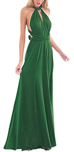 IMEKIS Donna Eleganti Abito da Sera Lungo Senza Schienale Scollo a V Multiway Vestito da Sposa Senza Maniche Damigella d'Onore Cerimonia Cocktail Formale Prom Abiti Verde XL