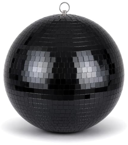 FX Lab Lightweight Mirror Ball with Black Facets (12 Inch) | Hanging Point, Plastic Core, 10mm by 10mm Facet Size