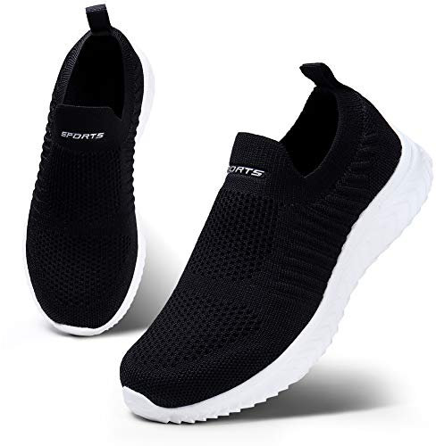 HKR Zapatillas Slip On Mujer de Comodos Casual Ligero ai Aire Libre Negro Blanco 36 EU
