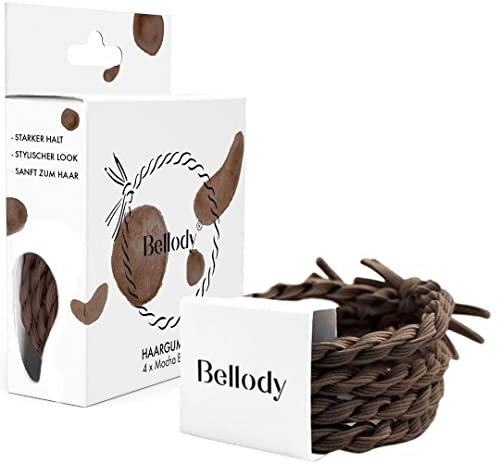 Bellody® Original Haargummis - Stylisch geflochtener Haargummi mit starkem Halt (4er Set - Mocha Brown) - Damen Haarschmuck in Hell Braun