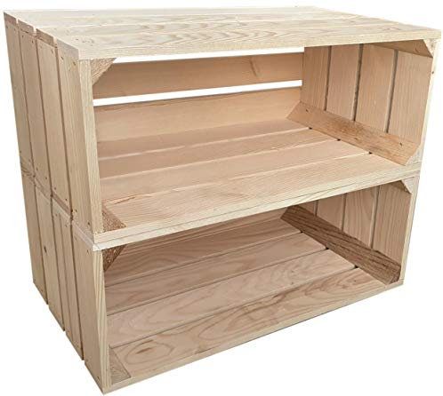 sunnypillow 2er Set Natur Holzkisten 50 x 20 x 15 cm Massive Weinkisten in vielen Farben zur Auswahl Holz Kisten Obstkisten Apfelkisten, Holzregal