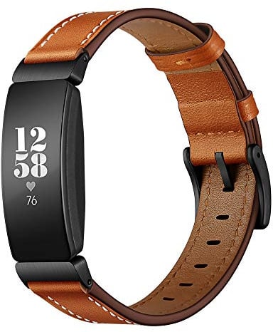 Dee Plus Armband Geeignet für Fitbit Inspire/Inspire HR, Klassisches Echt Leder Uhrenarmband Lederarmband Erstatzband Uhr Band Watchband mit Metallschließe, Weich und bequem, Mehrere Farben verfügbar