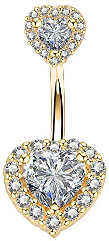 OUFER 14G Herz Bauchnabelpiercing Chirurgenstahl Stahl 10 mm Nabelpiercing CZ Belly Bar Belly Piercing Bauchnabel Bauchnabelring Navel Rings Surgical Steel Women