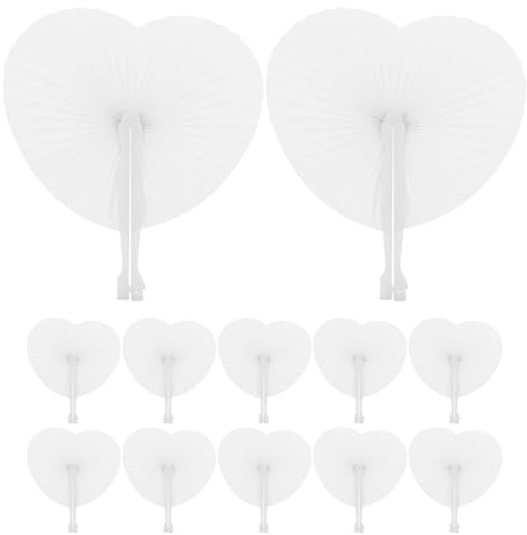 NUOBESTY 36pcs Blank Paper Folding Fans Heart Shape White Fans Handheld Foldable Paper Fans for Wedding Birthday Party Home Decor