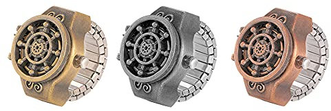 JewelryWe 3PCS Herren Damen Ringuhr Fingeruhr Analog Quarz Uhr Elastisch Ruder Ring Band Edelstahl Uhr Uhrenring Silber Gold Rosegold