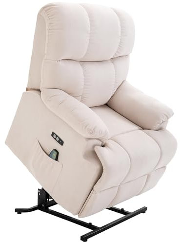 HOMCOM Sessel mit Aufstehhilfe, Massagesessel, Relaxsessel mit USB-Anschluss, Fernsehsessel mit Fernbedienung, Seitentasche, Neigebarer TV-Sessel mit Samtoptik, Beige