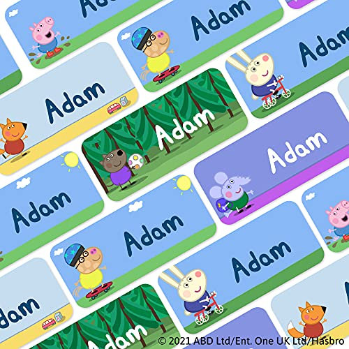 120 personalisierte Peppa Wutz Namensaufkleber (30x13 mm) zum Markieren von Kleidung und Gegenständen. Wasserfeste Klebeetiketten für Kinder, Schule und Kindergarten - Schorsch mit Freunden