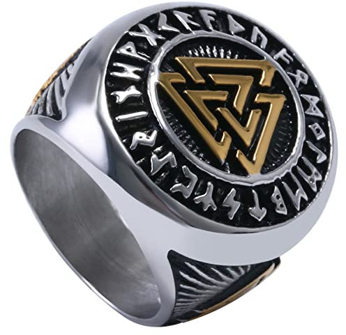 OIDEA Siegelring Wikinger Herren Schwarz, aus hochwertigem Edelstahl, Nordischer Vikinger Symbol keltisch Ringe Breit Retro Größe 62 (19.7)