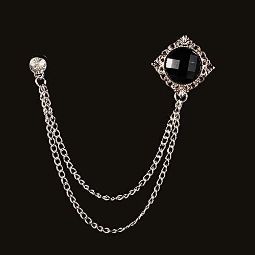 YIKOUQI Mode Metall Strass Broschen Herren Anzug Hemd Quaste Kette Anstecknadel Brosche Kleidung