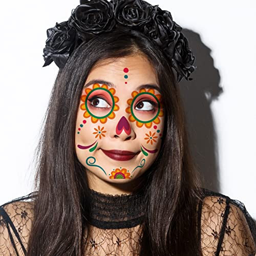 Papierdrachen 6 Full Face Tattoos zum Aufkleben aus Deutschland - Gesichts Tattoos für Día de Muertos Motiv - Geschenkidee - Tag der Toten Deko - für 6 Gesichter - vegan - Set 20