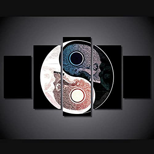 MPPSU Tai Chi Yin Yang Totenkopf Talisman Wanddekoration Wohnzimmer Leinwandbild Jugendzimmer Poster Set Modern 5 Teiliges Wandbild Bedroom Decor XXL Bilder Mit Rahmen 100 * 50cm