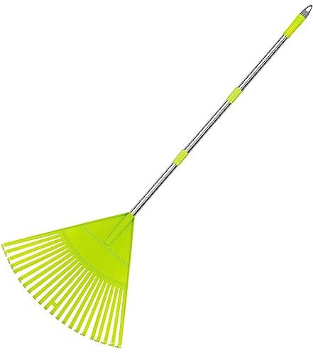 Colwelt Plastic Leaf Rakes, Garden Lawn Rake with 142cm Lightweight Stainless Steel Handle, Include 22Tines Plastic Head & Garden Gloves, Garden Rake Leaf to Collect Loose Debris