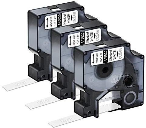NineLeaf 3 x Kompatibel für Dymo D1 45020 S0720600 A45020 Schriftband 12mm 0.47'' Weiß auf Transparent Etikettenband für LabelPoint 100 150 200 250 300 350 Wireless PnP ColorPop Beschriftungsgerät