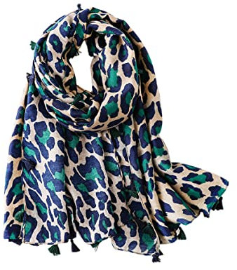 KRUIHAN Frauen Weichen Langen Hals Schal - Damenmode Leopard Tiermuster Cape,Abendgesellschaft Stilvolle Accessoires mit Quaste(Stil B-Blau)