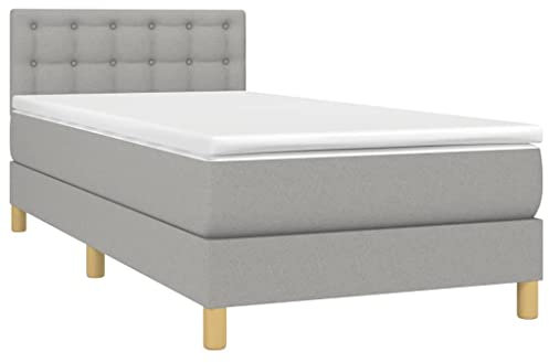 vidaXL Boxspringbett mit Matratze Einzelbett Bett Polsterbett Bettgestell Schlafzimmerbett Bettrahmen Lattenrost Hotelbett Hellgrau 90x200cm Stoff