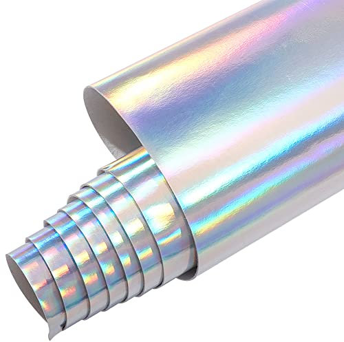 BENECREAT Holografischer Kunstlederstoff 137x100cm Silber Pu-Lederrolle Laserlederstoff Weicher Kunstlederstoff Geeignet Für Die Herstellung von Schleifenohrringen, Handwerk, DIY Crafts
